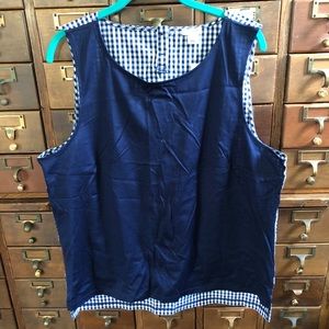 J. Crew Navy White Gingham Top Size XL